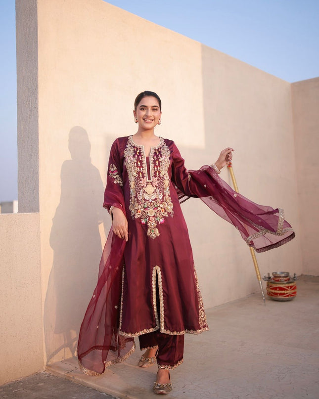 Satin Silk Fancy Top & Palazzo With Dupatta set |Be Ready For Party Wear & Festival Look - Rosepetals Luxe