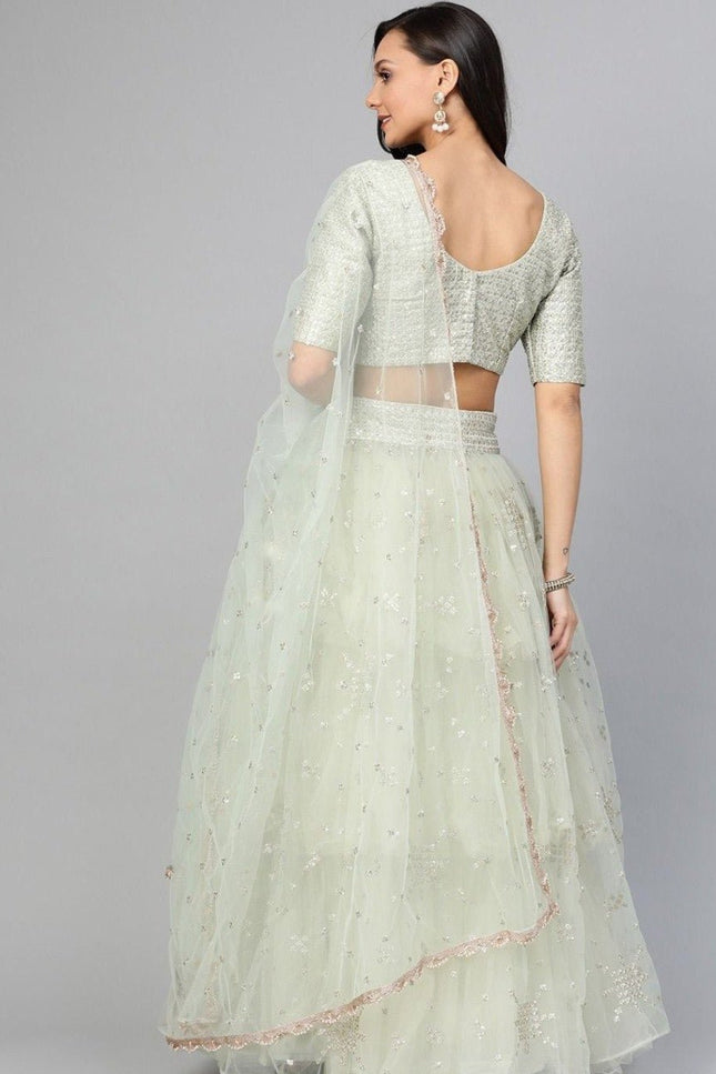 Sea Green Net Zari Lehenga Choli Set with Dupatta | Festive & Wedding Wear - Rosepetals Luxe