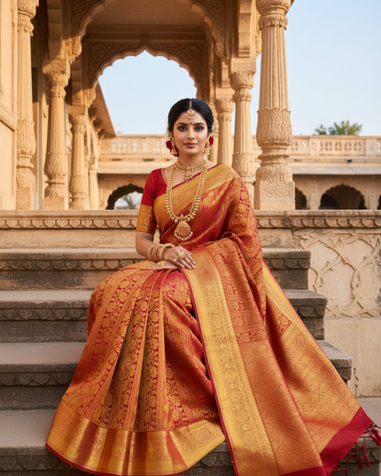 Pure Kanchipuram 2 Gram Gold Silk Bridal Saree | Handloom | Silk Mark Certified - Rosepetals Luxe 