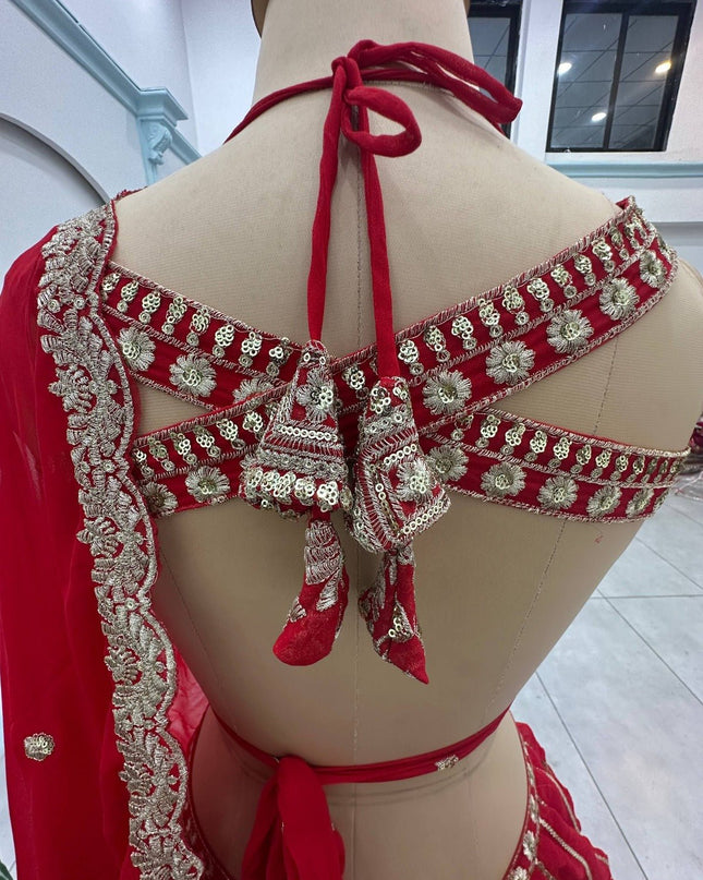 Semi - Stitched Royal Red Bridal Lehenga With Heavy Embroidery | Perfect For Festive - Rosepetals Luxe