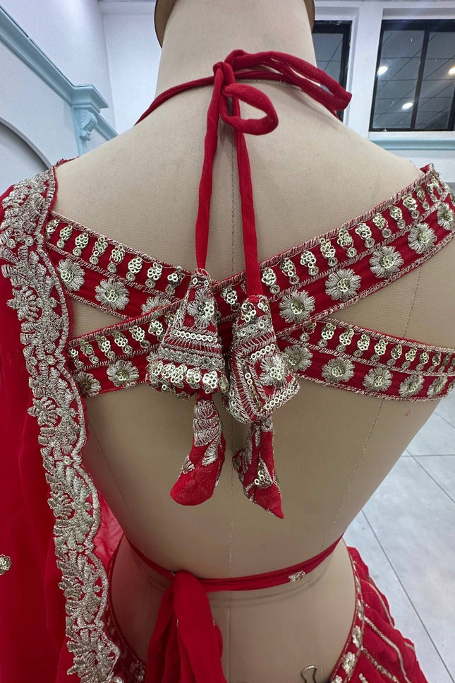 Semi - Stitched Royal Red Bridal Lehenga With Heavy Embroidery | Perfect For Festive - Rosepetals Luxe