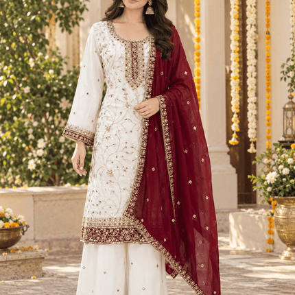 Sequin Embroidered Georgette Palazzo Suit Set with Dupatta - Rosepetals Luxe