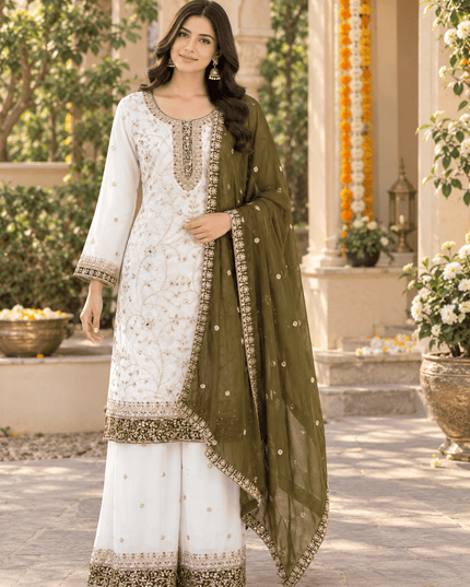 Sequin Embroidered Georgette Palazzo Suit Set with Dupatta - Rosepetals Luxe