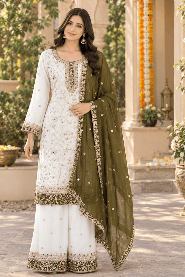Sequin Embroidered Georgette Palazzo Suit Set with Dupatta - Rosepetals Luxe