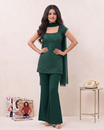 Sequin Embroidery Palazzo Kurta Set with Dupatta | Soft Georgette | Festive & Party Wear - Rosepetals Luxe