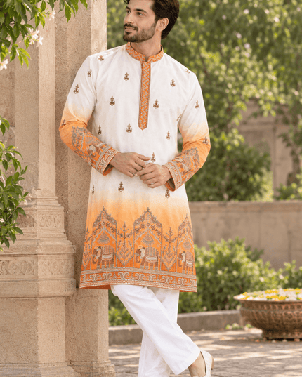Shaded Malai Satin Kurta Pajama Set with Heavy Embroidery - Rosepetals Luxe