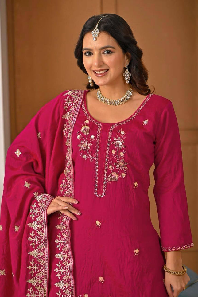 Sharara Palazzo Dupatta Set | Vichitra Material with Embroidery Sequin Work - Rosepetals Luxe