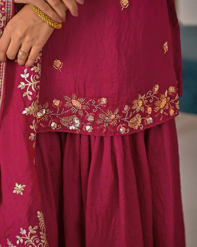 Sharara Palazzo Dupatta Set | Vichitra Material with Embroidery Sequin Work - Rosepetals Luxe