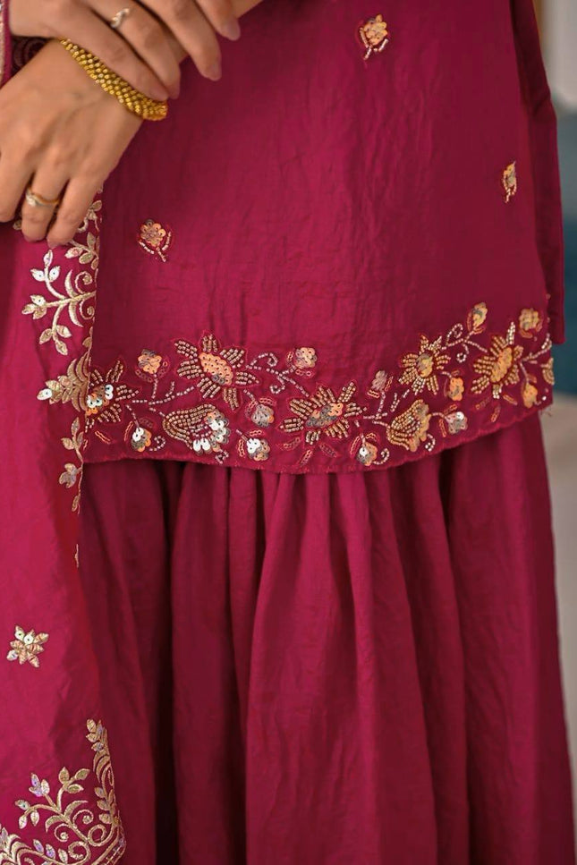 Sharara Palazzo Dupatta Set | Vichitra Material with Embroidery Sequin Work - Rosepetals Luxe