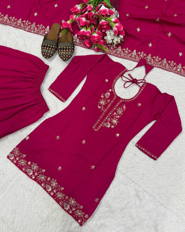 Sharara Palazzo Dupatta Set | Vichitra Material with Embroidery Sequin Work - Rosepetals Luxe