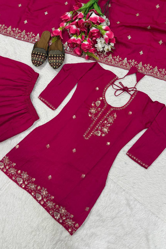Sharara Palazzo Dupatta Set | Vichitra Material with Embroidery Sequin Work - Rosepetals Luxe