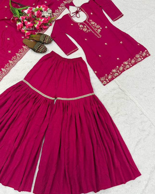Sharara Palazzo Dupatta Set | Vichitra Material with Embroidery Sequin Work - Rosepetals Luxe