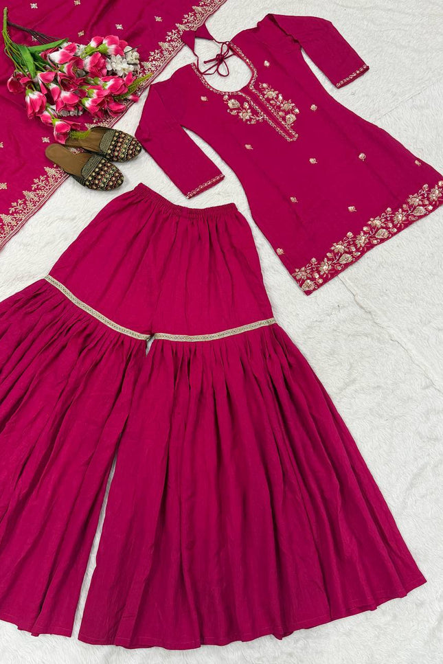 Sharara Palazzo Dupatta Set | Vichitra Material with Embroidery Sequin Work - Rosepetals Luxe