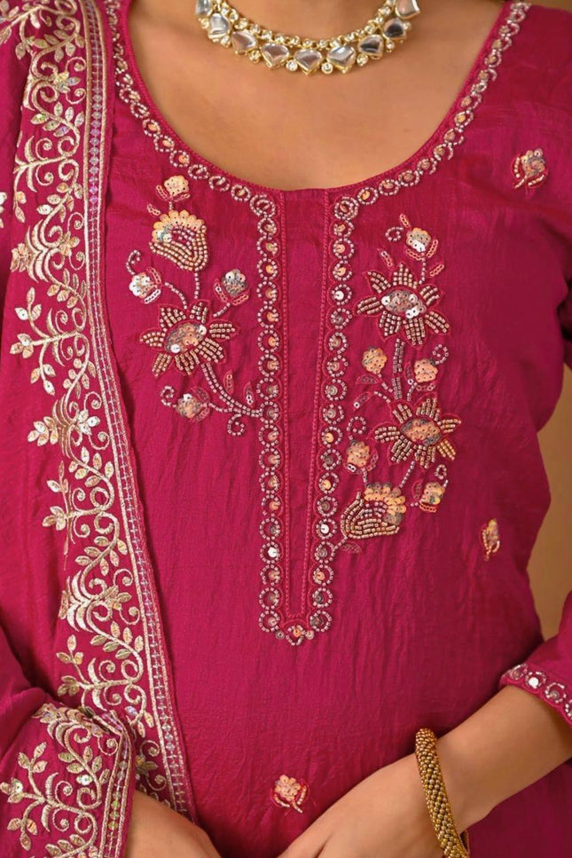 Sharara Palazzo Dupatta Set | Vichitra Material with Embroidery Sequin Work - Rosepetals Luxe