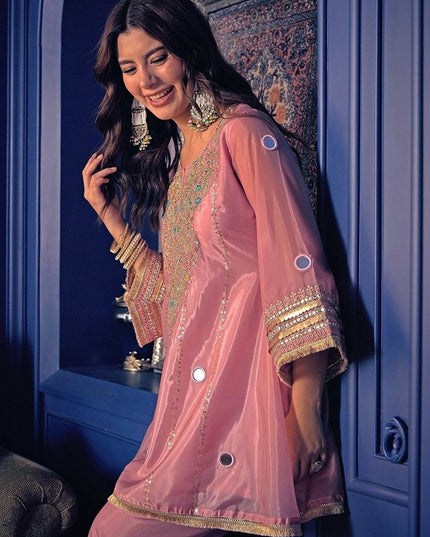Silk Crepe Embroidered Kurti & Pant Set | Hand Work | Festive & Celebration Wear - Rosepetals Luxe