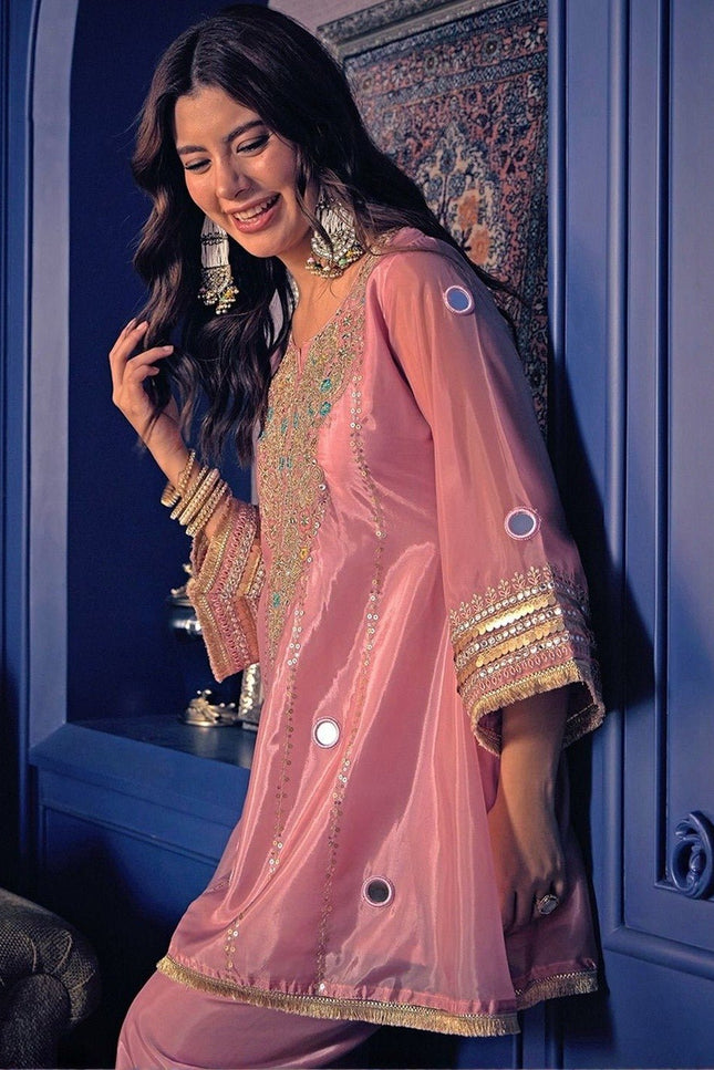 Silk Crepe Embroidered Kurti & Pant Set | Hand Work | Festive & Celebration Wear - Rosepetals Luxe