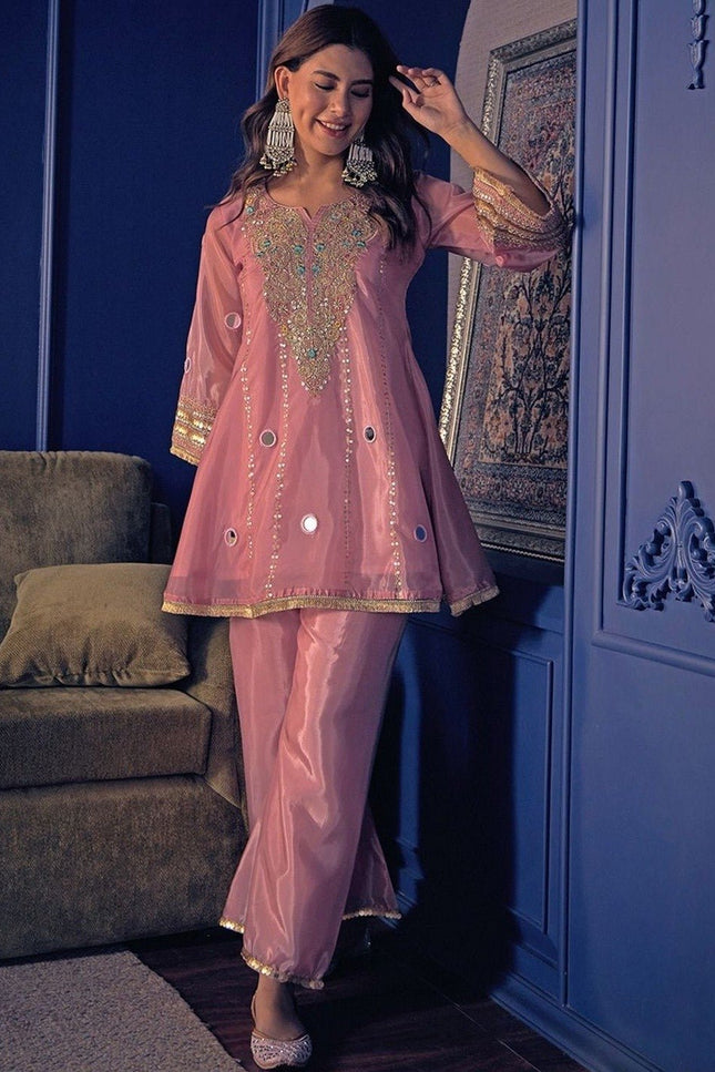 Silk Crepe Embroidered Kurti & Pant Set | Hand Work | Festive & Celebration Wear - Rosepetals Luxe