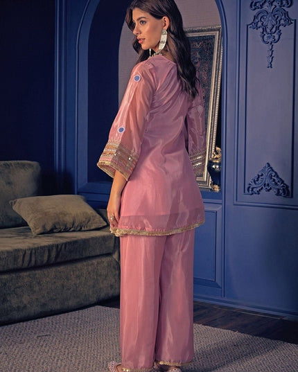 Silk Crepe Embroidered Kurti & Pant Set | Hand Work | Festive & Celebration Wear - Rosepetals Luxe