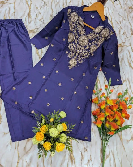 Silk Crepe Wide Leg Palazzo Pants | Ethnic Wear | Purple & White - Rosepetals Luxe