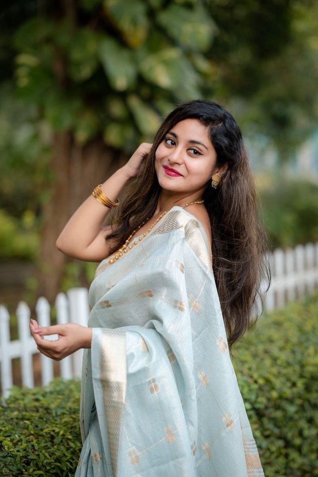 Silky Cotton Saree with Zari Butti All Over | With Running Blouse | Rosepetals Luxe - Rosepetals Luxe