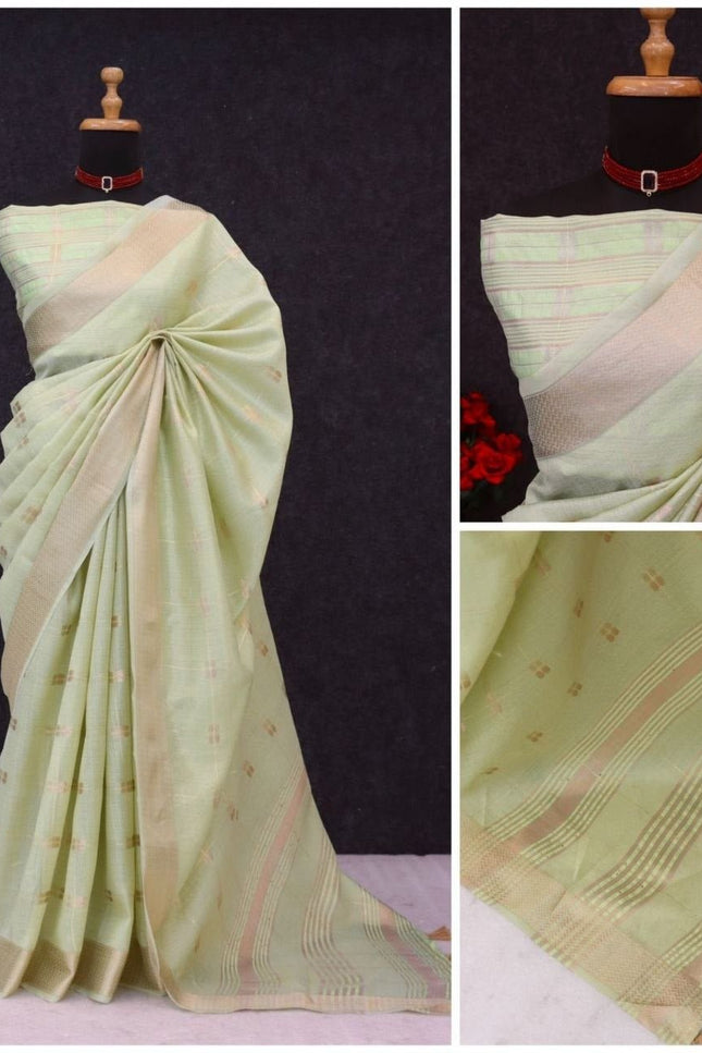 Silky Cotton Saree with Zari Butti All Over | With Running Blouse | Rosepetals Luxe - Rosepetals Luxe