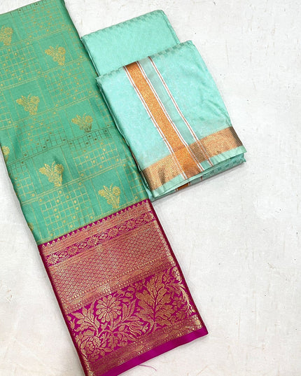 Silver Zari Woven Saree & Matching Border Veshti - Shawl Set | Perfect Couple Combo - Rosepetals Luxe