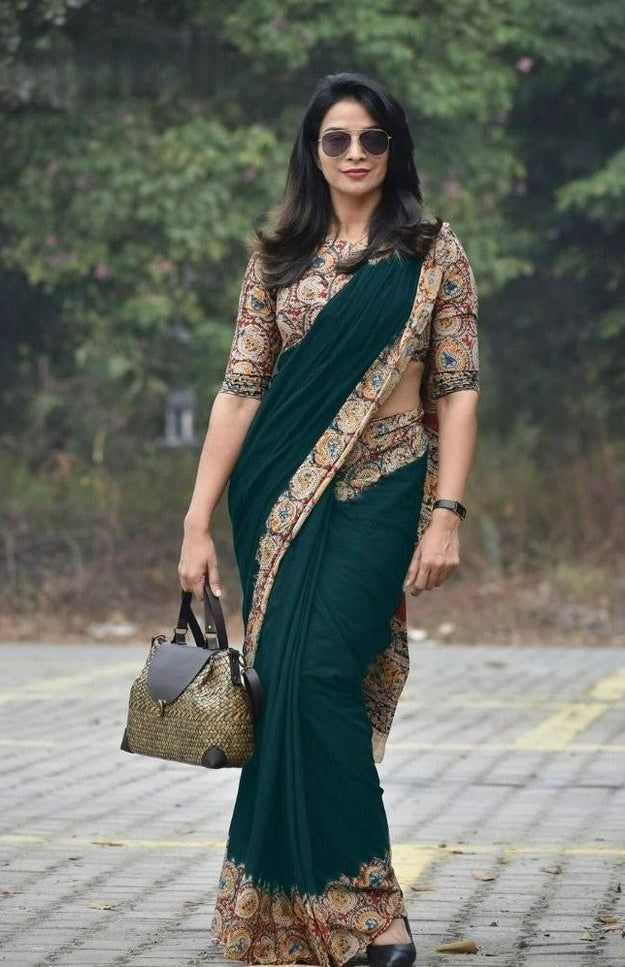 Soft Chanderi Cotton Saree with Digital Print | With Blouse Piece | Rosepetals Luxe - Rosepetals Luxe