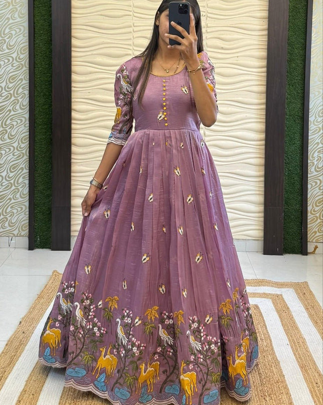 Soft Crush Heritage Embroidery Gown - Rosepetals Luxe