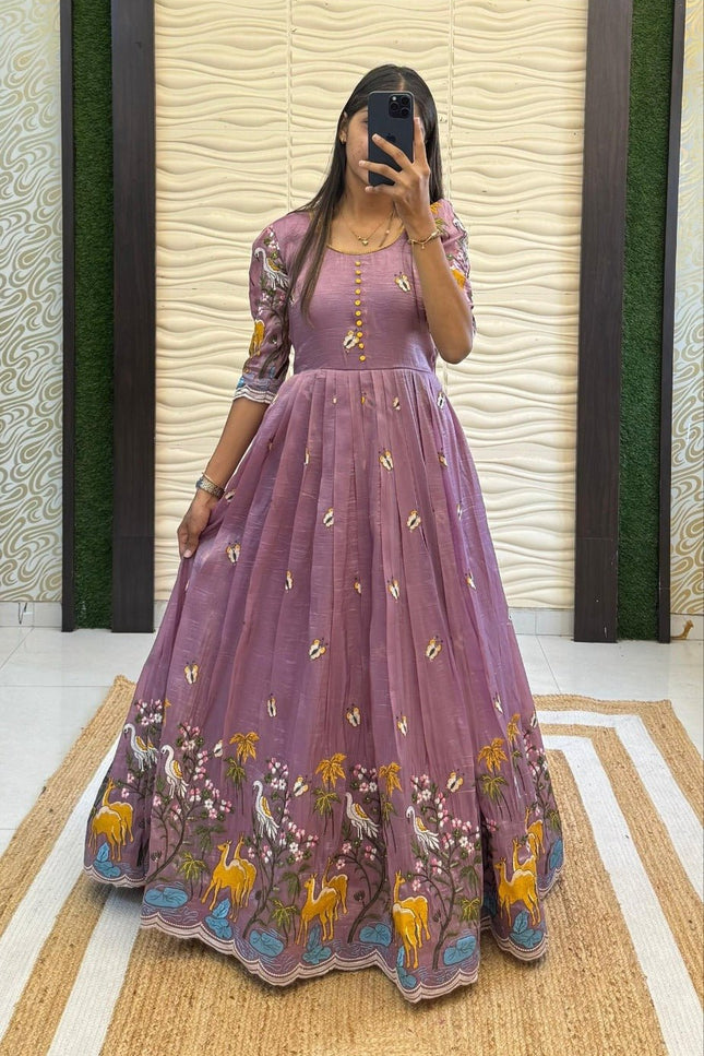 Soft Crush Heritage Embroidery Gown - Rosepetals Luxe