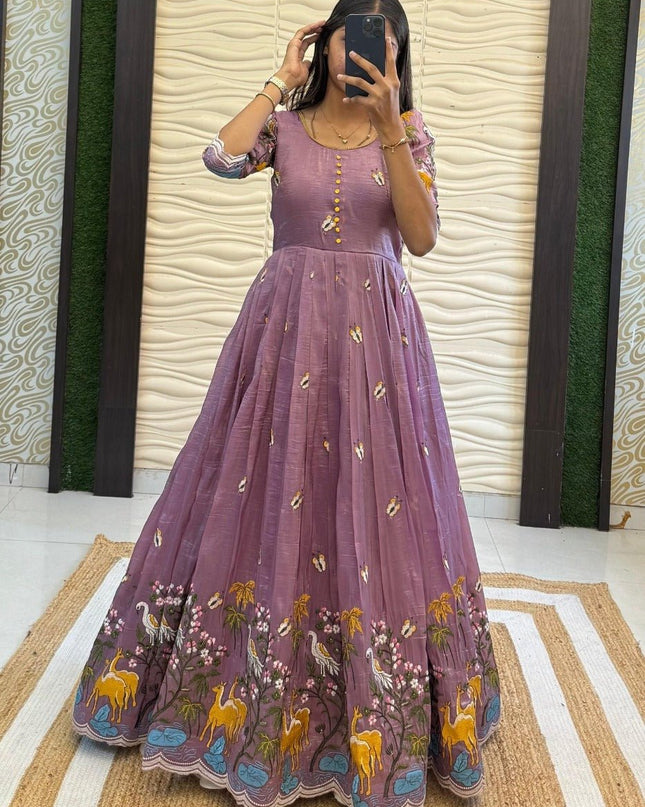 Soft Crush Heritage Embroidery Gown - Rosepetals Luxe