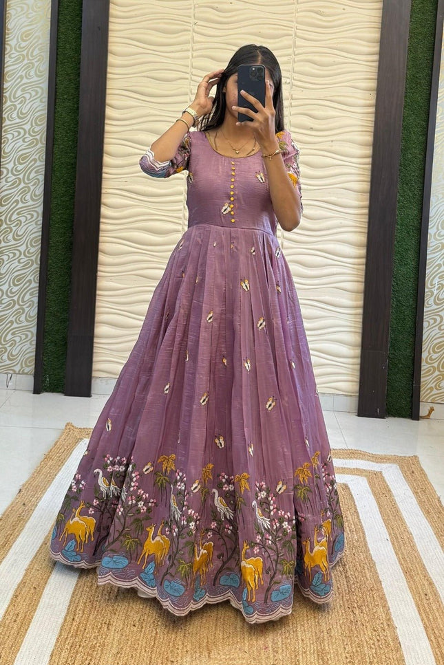 Soft Crush Heritage Embroidery Gown - Rosepetals Luxe