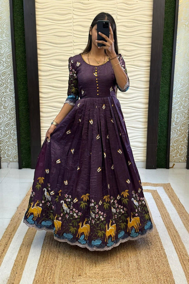 Soft Crush Heritage Embroidery Gown - Rosepetals Luxe