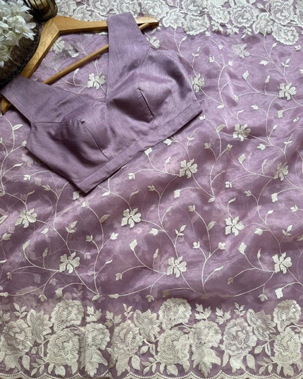 Soft Georgette Sequin Embroidery Saree | Backpatch Border & Fumka Pallu - Rosepetals Luxe
