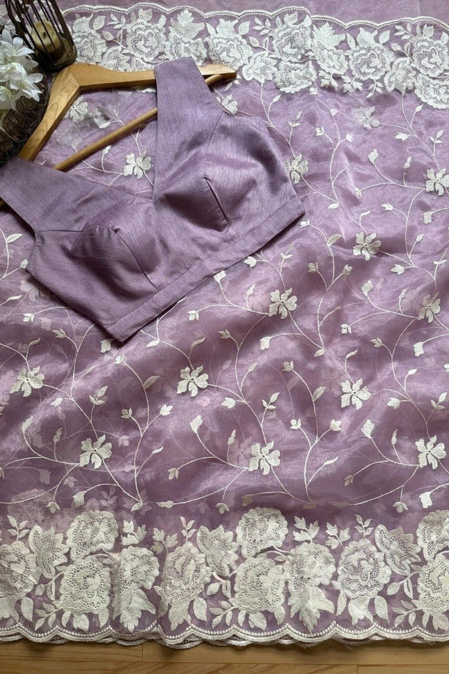 Soft Georgette Sequin Embroidery Saree | Backpatch Border & Fumka Pallu - Rosepetals Luxe