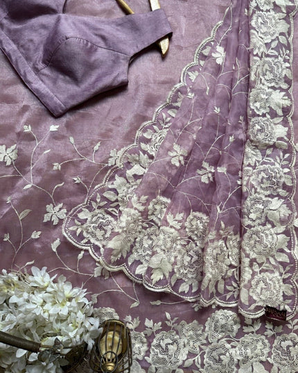 Soft Georgette Sequin Embroidery Saree | Backpatch Border & Fumka Pallu - Rosepetals Luxe