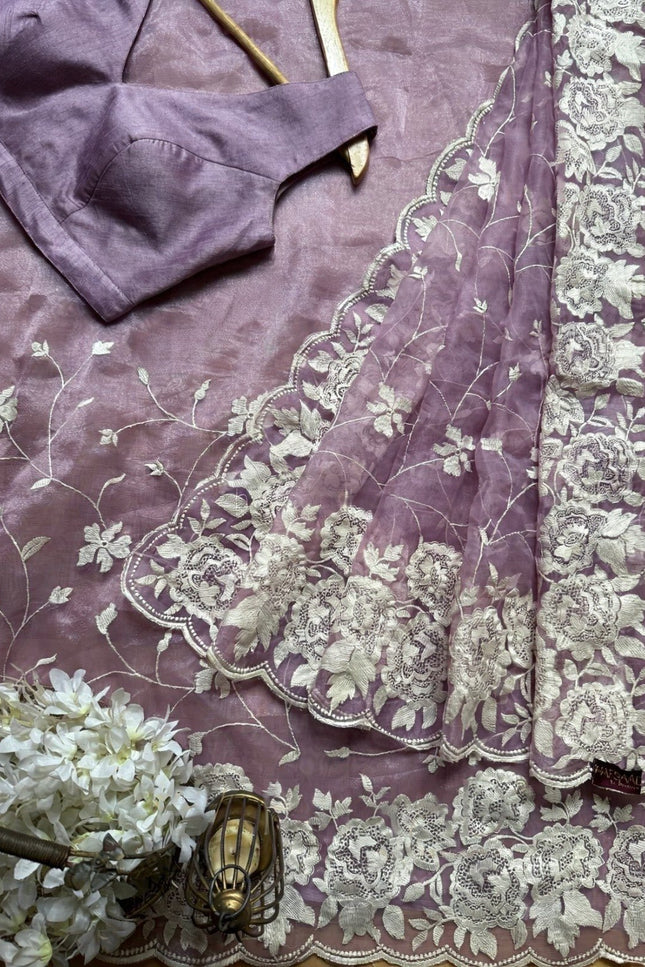 Soft Georgette Sequin Embroidery Saree | Backpatch Border & Fumka Pallu - Rosepetals Luxe