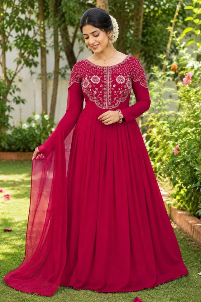 Soft Georgette Sequins Embroidered Gown with Matching Voni | Anarkali Party Wear - Rosepetals Luxe