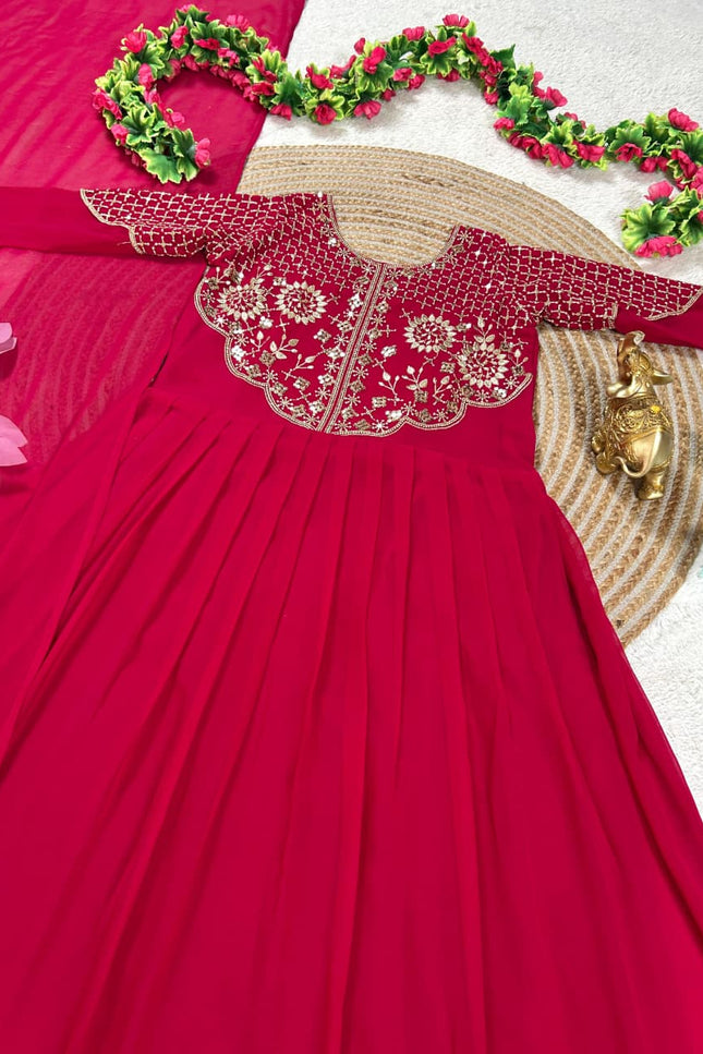 Soft Georgette Sequins Embroidered Gown with Matching Voni | Anarkali Party Wear - Rosepetals Luxe