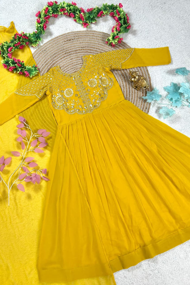 Soft Georgette Sequins Embroidered Gown with Matching Voni | Anarkali Party Wear - Rosepetals Luxe