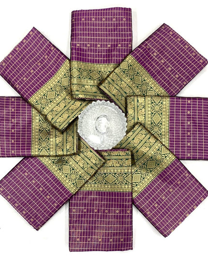 Soft Lichi Silk Saree | All-Over Jacquard | Rich Pallu | Contrast Blouse - Rosepetals Luxe