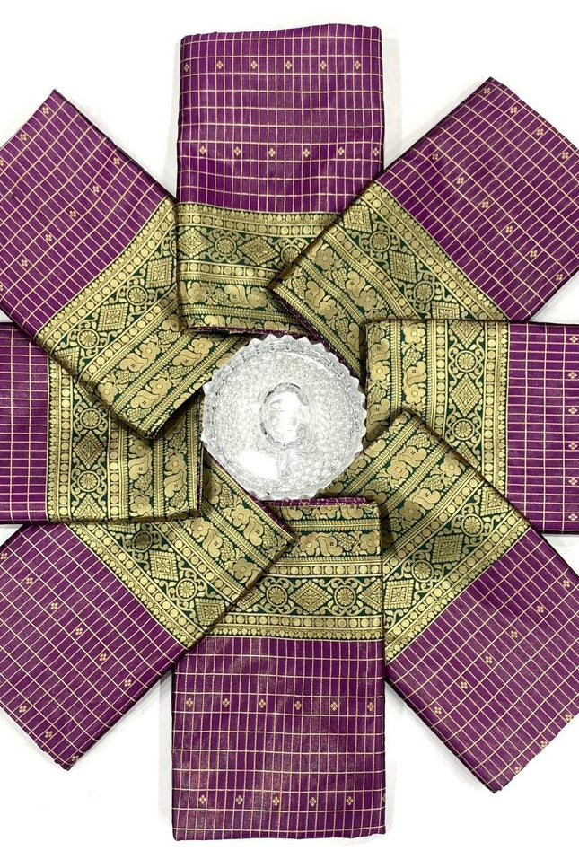 Soft Lichi Silk Saree | All-Over Jacquard | Rich Pallu | Contrast Blouse - Rosepetals Luxe