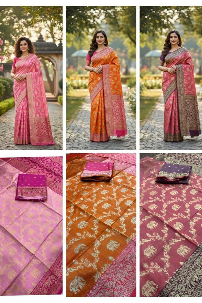 Soft Lichi Silk Saree | All-Over Jacquard Work & Rich Pallu | 19 Colours - Rosepetals Luxe