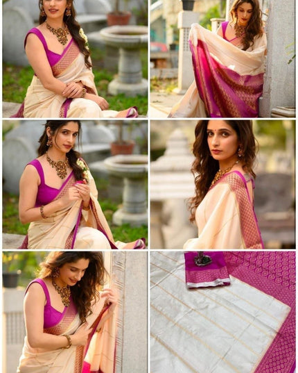 Soft Lichi Silk Saree | All-Over Jacquard Work & Rich Pallu | 19 Colours - Rosepetals Luxe