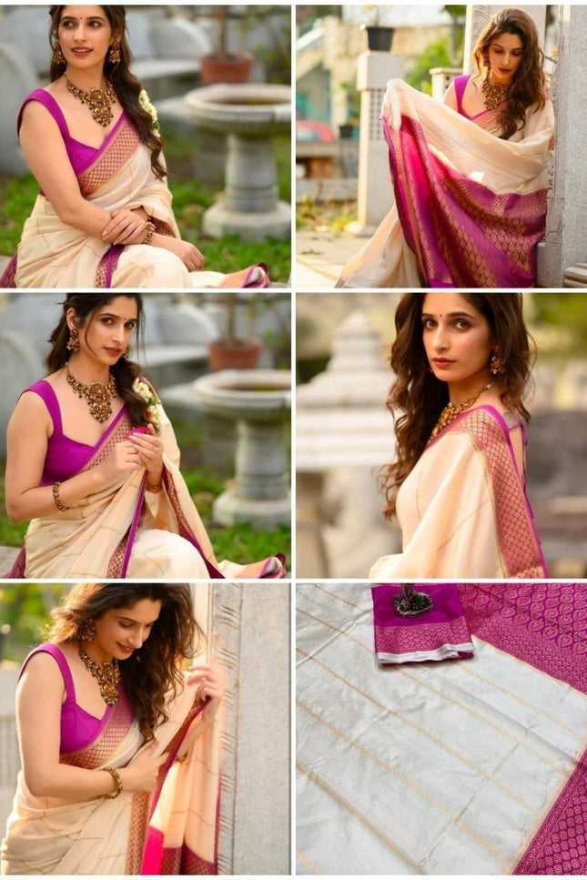 Soft Lichi Silk Saree | All-Over Jacquard Work & Rich Pallu | 19 Colours - Rosepetals Luxe