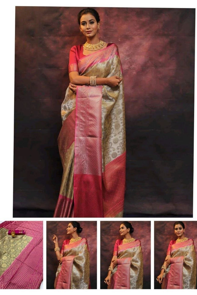 Soft Lichi Silk Saree | All-Over Jacquard Work & Rich Pallu | 19 Colours - Rosepetals Luxe