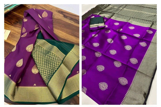 Soft Lichi Silk Saree | All-Over Jacquard Work & Rich Pallu | 19 Colours - Rosepetals Luxe