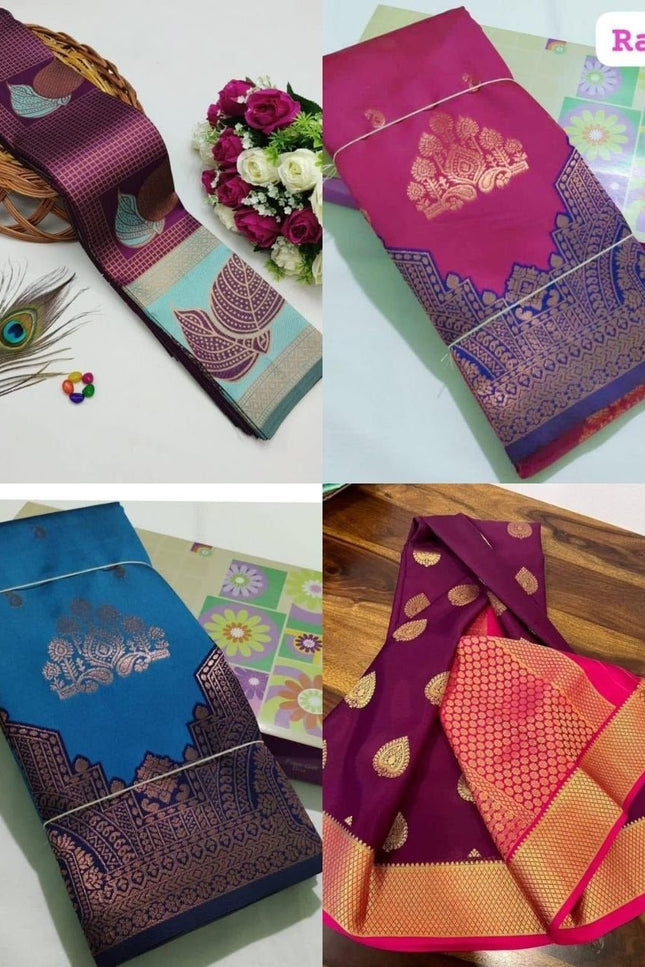 Soft Lichi Silk Saree | All-Over Jacquard Work & Rich Pallu | 19 Colours - Rosepetals Luxe