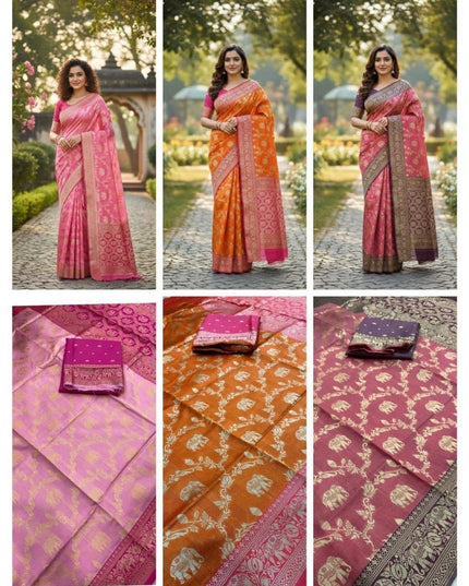 Soft Lichi Silk Saree | All-Over Jacquard Work & Rich Pallu | 19 Colours - Rosepetals Luxe