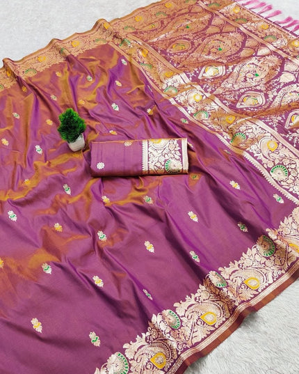 Soft Luxe Premium Banarasi Silk Saree with Meenakari Zari Motifs, Rich Pallu & Meenakari Border - Rosepetals Luxe
