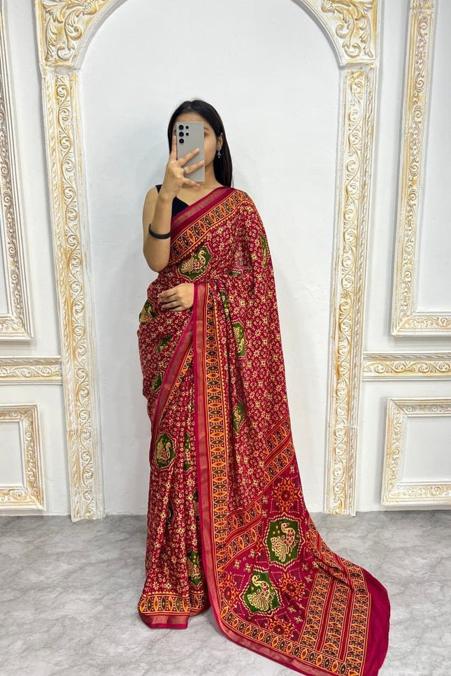 Soft Malmal Cotton Silk Printed Saree with Contrast Border | Daily & Office Wear - Rosepetals Luxe